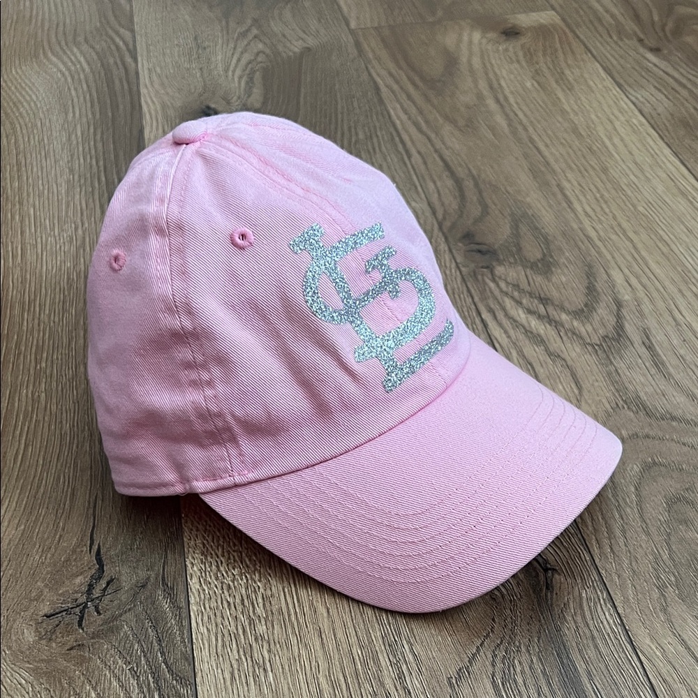 Pink STL Cardinals Baseball Cap with Silver Sparkle Logo